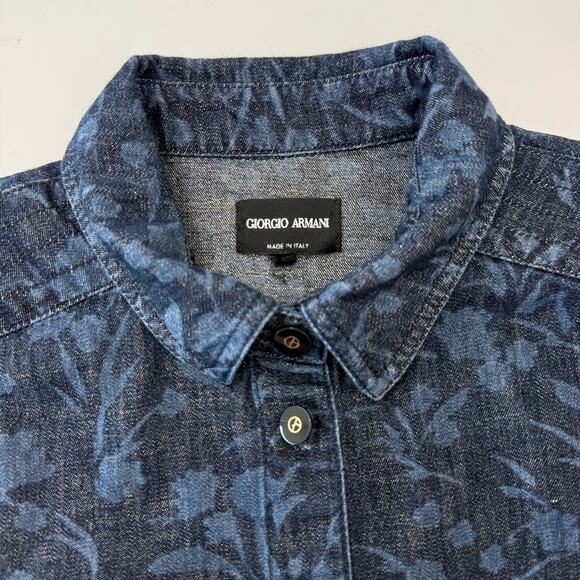 Giorgio Armani Denim Chambray Shirt Floral Lurex Blue/Gold IT 46 (US 10) - Picture 9 of 14
